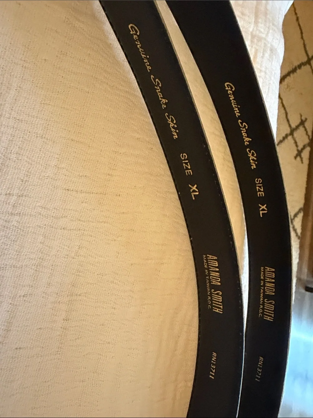 VTG Lot of 2 Amanda Smith Genuine Snake Skin Belts Size XL- Off White & Taupe